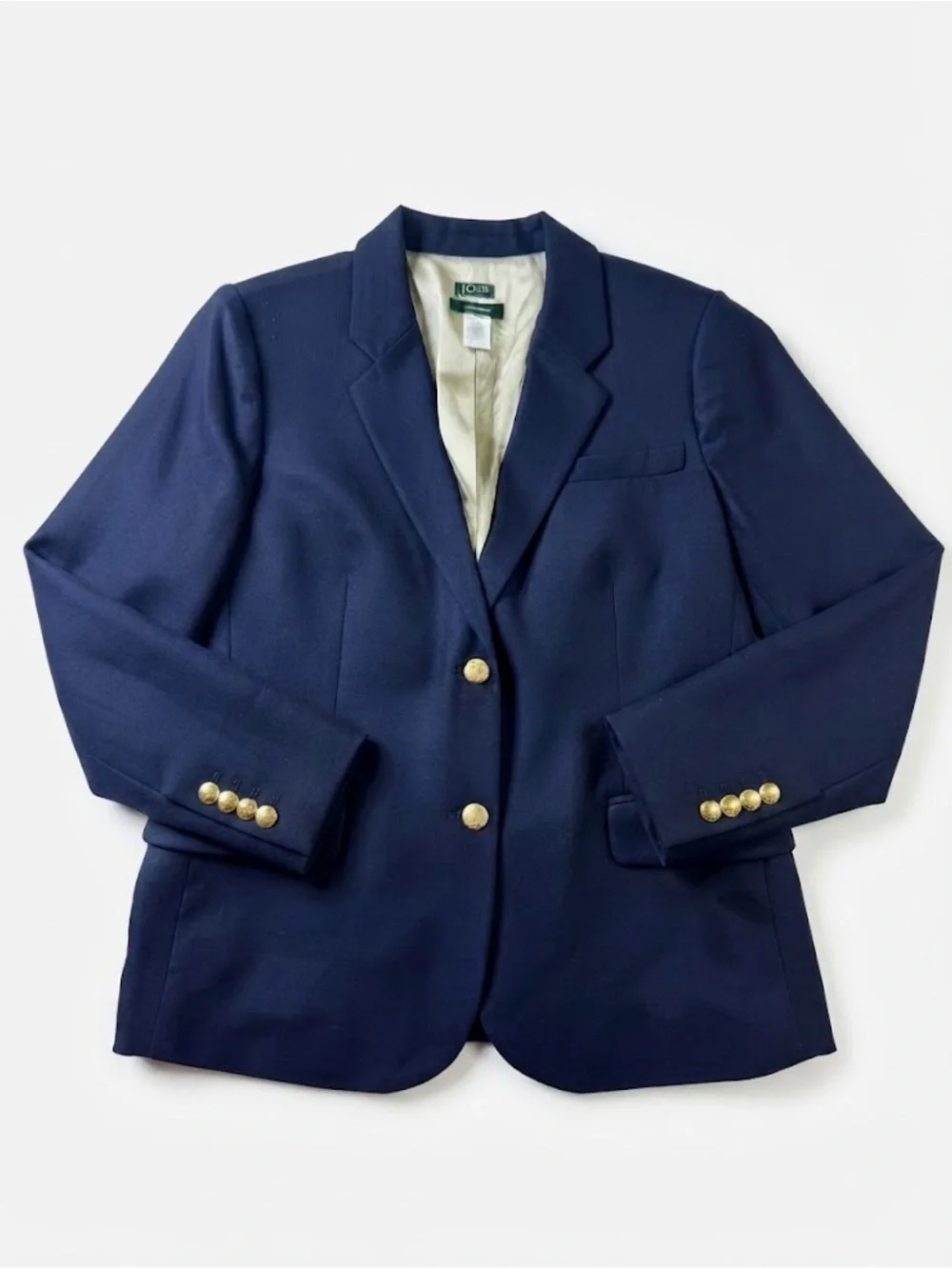 J. Crew Schoolboy Blazer Woman’s Size 12 Navy Blue Wool Blend Gold Button Jacket